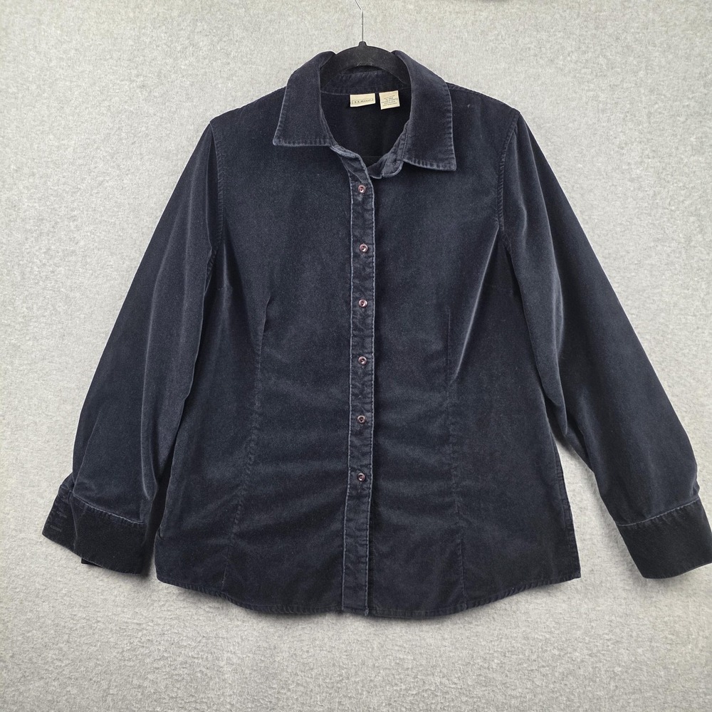 L.L.Bean Shirt Womens Medium Blue Suede‎ Button Front Long Sleeve Top